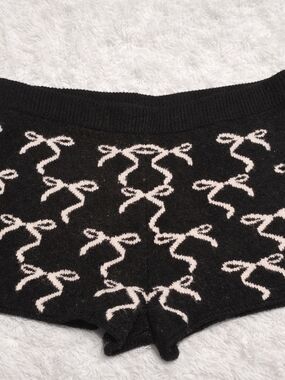 Target Black Knit Shorts with White Bow Jacquard